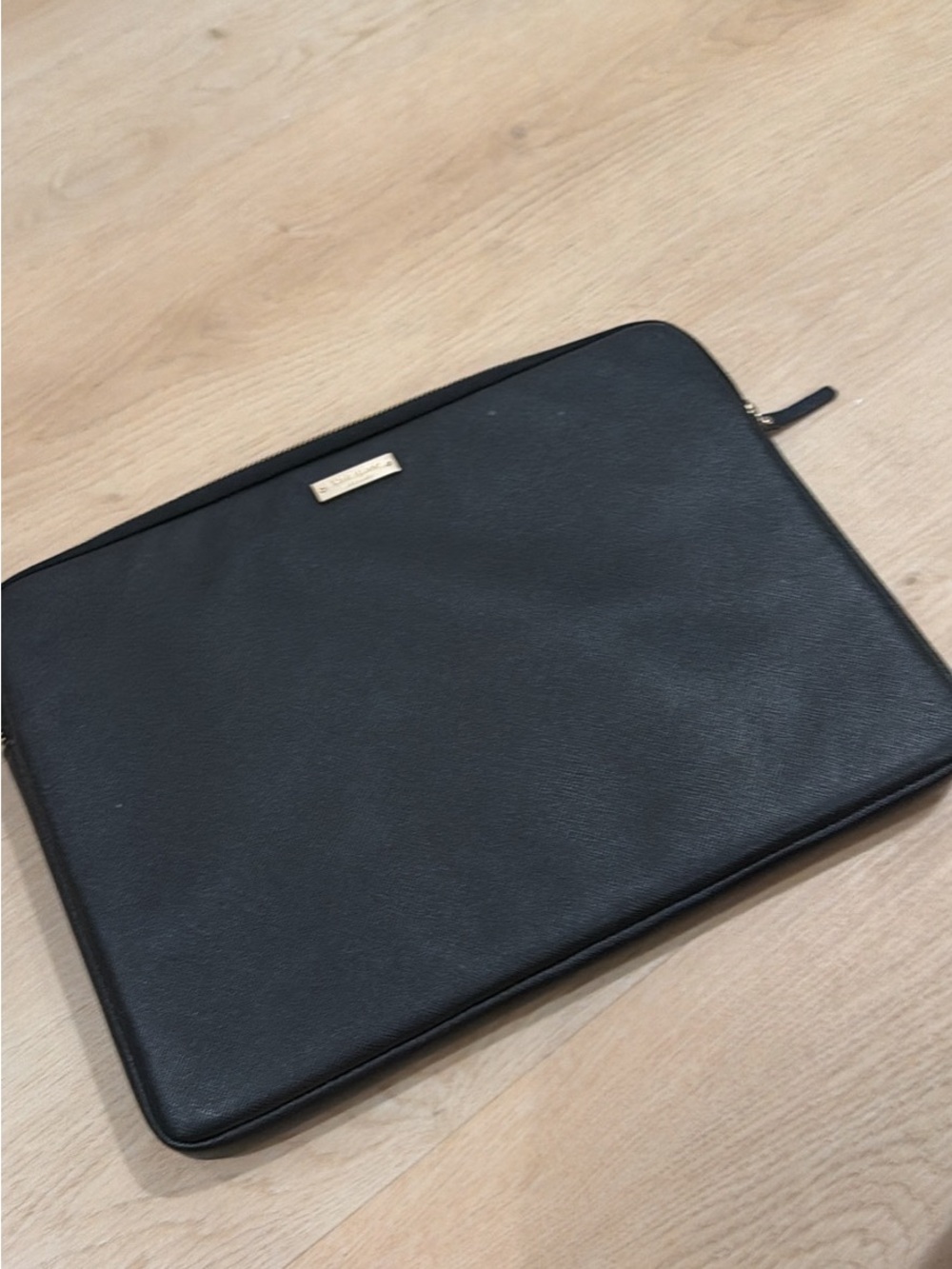 kate spade Black Leather Laptop Sleeve with Gold Logo